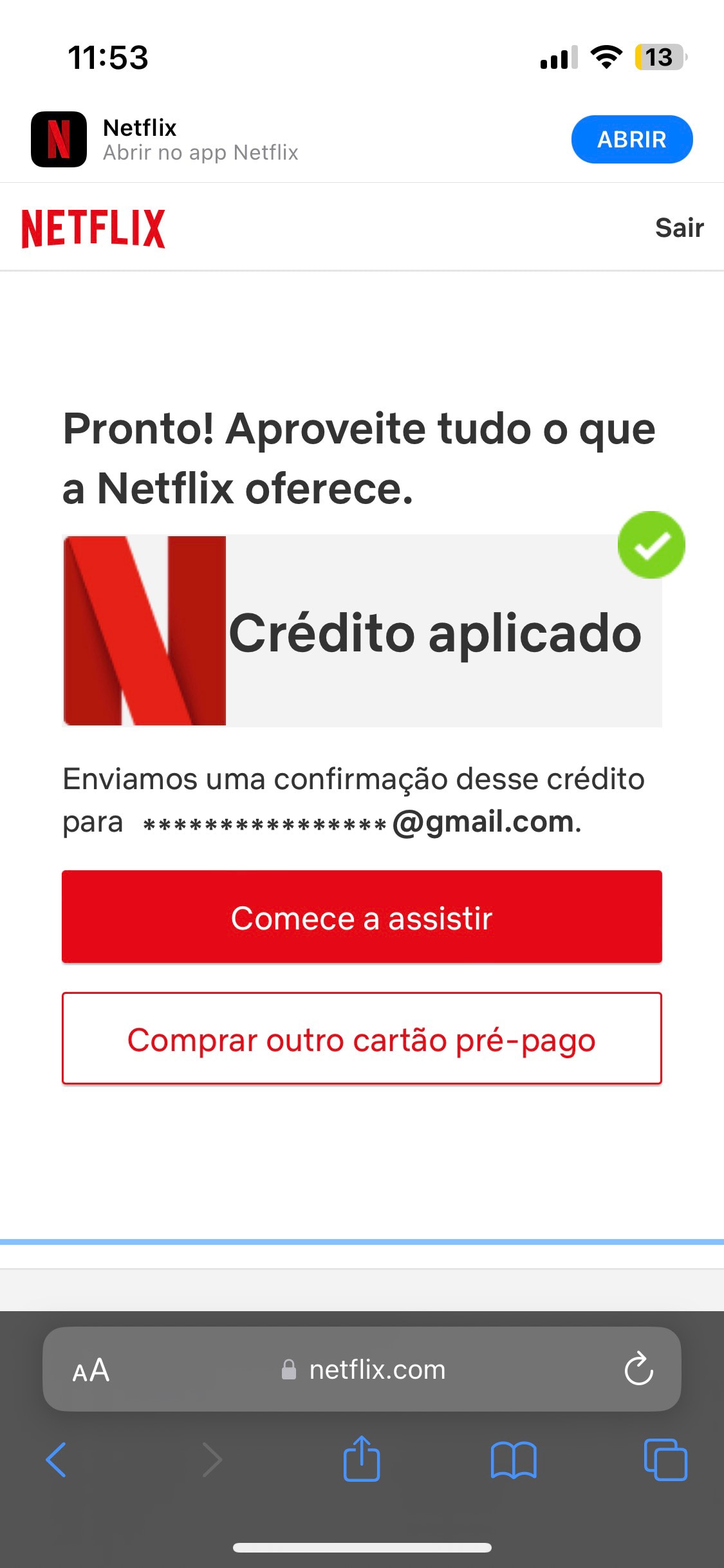 Cartão Pré pago Netflix